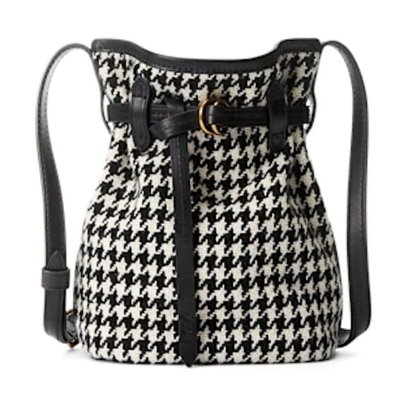 Polo Ralph Lauren Handbags - Polo Ralph Lauren Black White Houndstooth Mini Bellport Bucket Bag